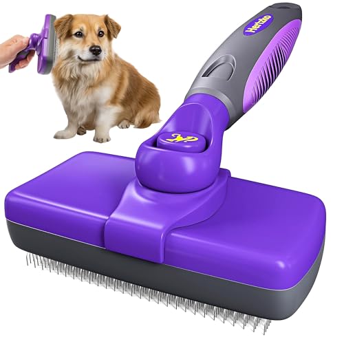 Hertzko Self Cleaning Slicker Brush for Dogs and Cats - Pet Hair Brush for Shedding Long and Short Hair - Easy Clean...