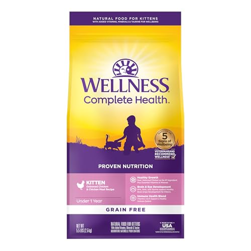 Wellness Complete Health Kitten Dry Cat Food for Indoor and Outdoor Cats, Grain Free, Natural, Chicken & Chicken Meal...