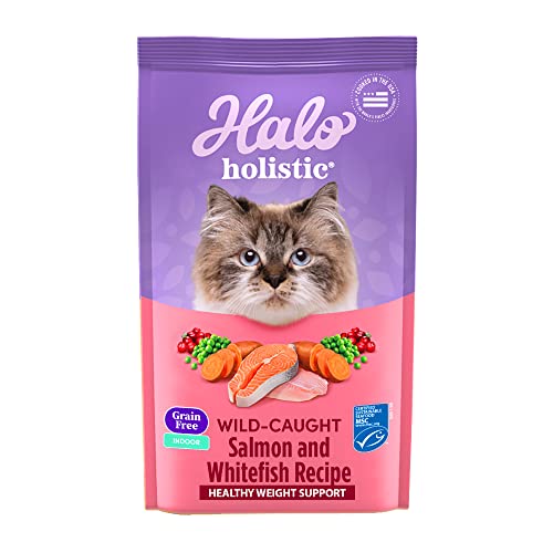 Halo Holistic Indoor Cat Food Dry, Grain Free Wild-caught Salmon & Whitefish Recipe for healthy weight support, Complete...