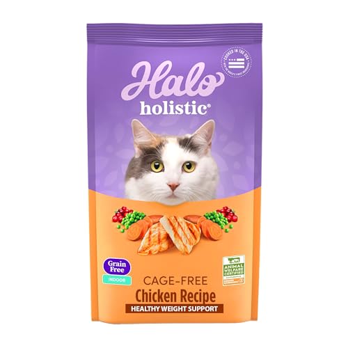 Halo Holistic Cage Free Chicken Cat Food, Grain Free Dry Cat Food, For Healthy Weight Support, Kibble for Indoor Cats,...