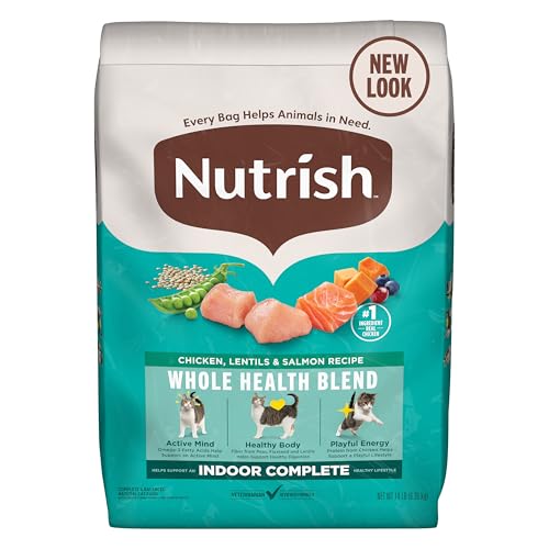 Nutrish Indoor Complete Chicken, Lentils & Salmon Recipe Dry Cat Food 14 lb. Bag, Packaging May Vary (Rachael Ray)