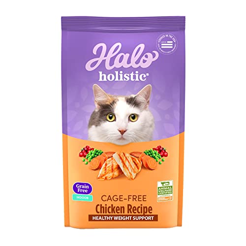 Halo Holistic Indoor Cat Food Dry, Grain Free Cage-free Chicken Recipe for healthy weight support, Complete Digestive...