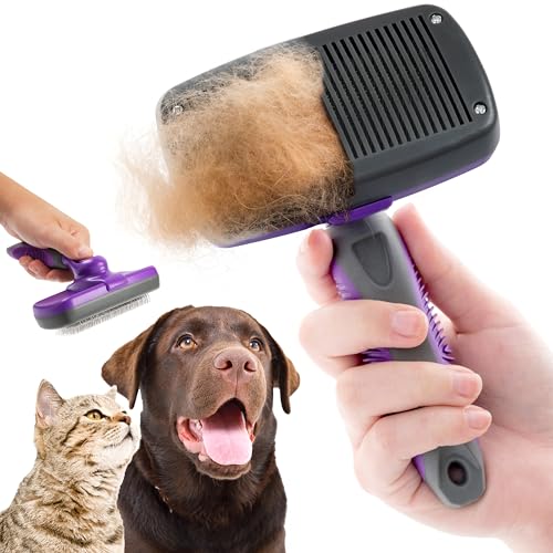 Hertzko Self Cleaning Slicker Brush for Dogs and Cats - Pet Hair Brush for Shedding Long and Short Hair - Easy Clean...