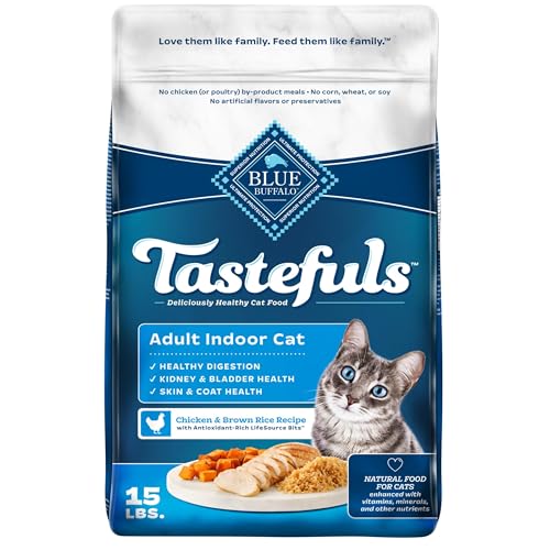 Blue Buffalo Tastefuls Natural Dry Food for Adult Indoor Cats, Chicken & Brown Rice Recipe, 15-lb. Bag