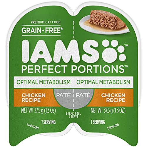 IAMS PERFECT PORTIONS Optimal Metabolism Adult Grain Free* Wet Cat Food Paté, Chicken Recipe, (24) 2.6 oz. Easy Peel...