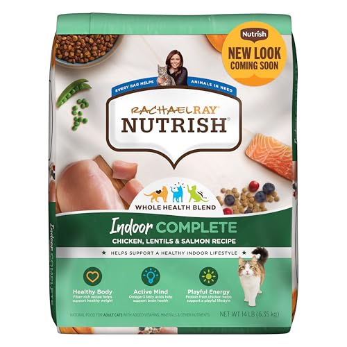 Rachael Ray Nutrish Indoor Complete Premium Natural Dry Cat Food, Chicken with Lentils & Salmon Recipe, 14 Pounds...
