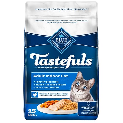Blue Buffalo Tastefuls Natural Dry Food for Adult Indoor Cats, Chicken & Brown Rice Recipe, 15-lb. Bag